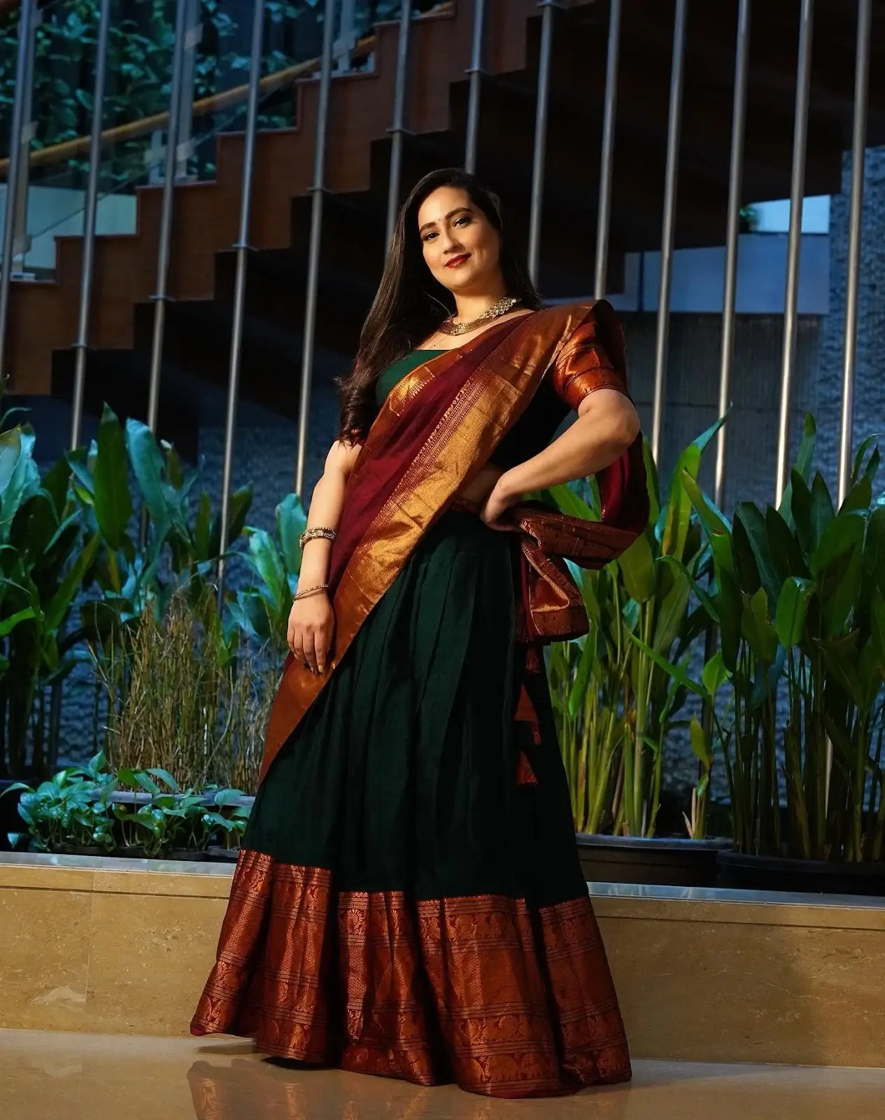 TV ANCHOR MANJUSHA RAMPALLI IN GREEN LEHENGA CHOLI 3